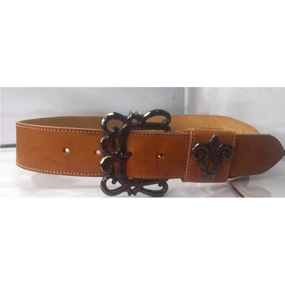 Pastille Vintage Handcrafted Tan Leather Belt Fleur De Lis Made In USA Size M - Picture 4 of 16